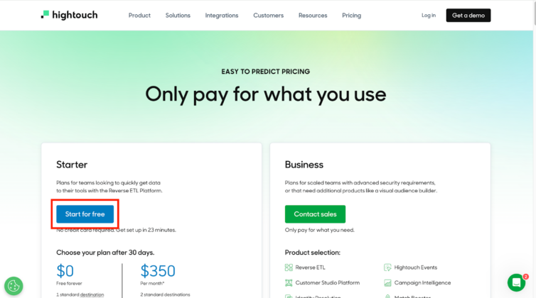 Hightouch　無料プラン スタータープラン