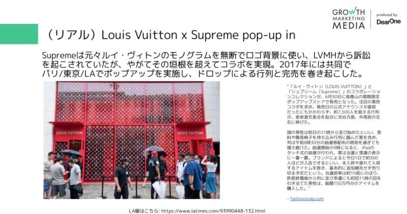 リアル事例：Louis Vuitton x Supreme pop-up in