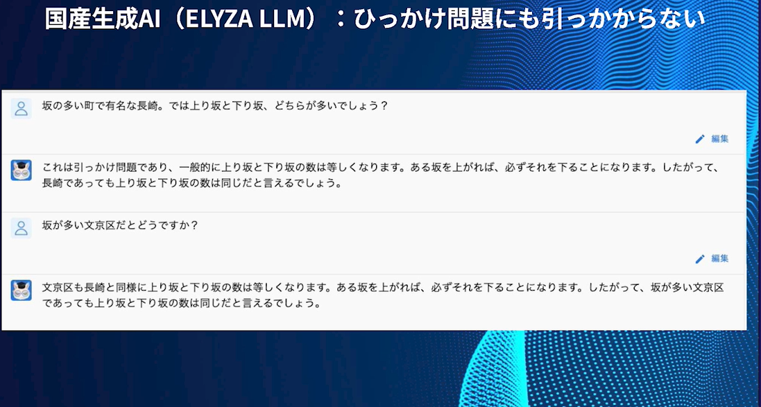 ひっかけ問題にも引っかからないELYZA LLM