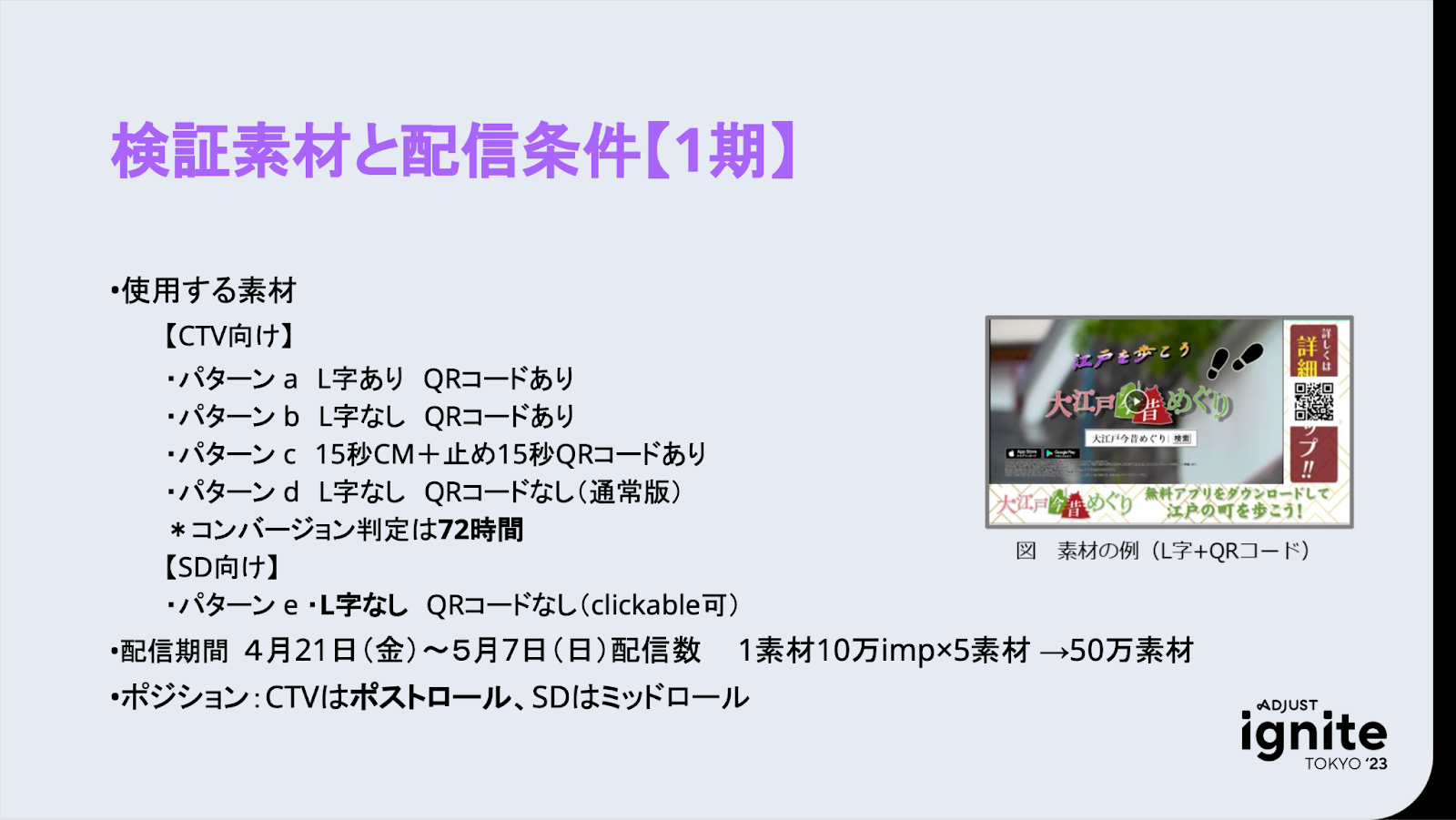 検証素材と配信条件【1期】